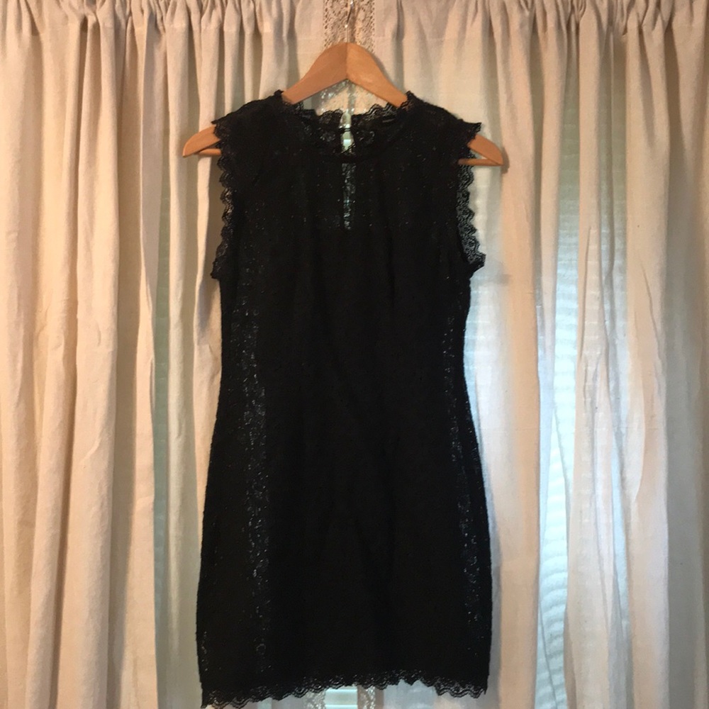 Black floral lace mini dress.